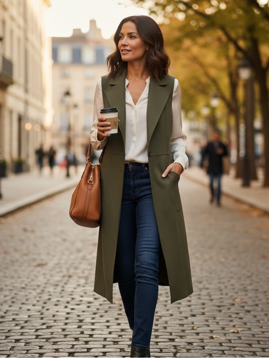 Joan Vass Jackets & Blazers - Joan Vass Olive Longline Sleeveless Vest